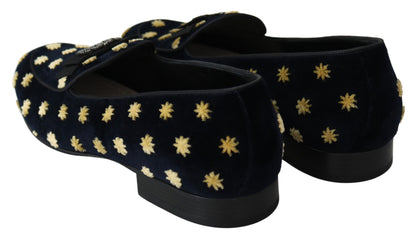 Chaussures mocassins Dolce & Gabbana en velours bleu avec couronne
