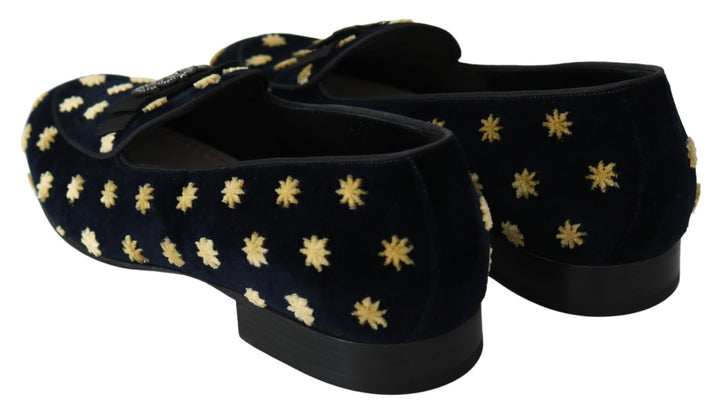 Mocasines Zapatillas Dolce & Gabbana de terciopelo azul con corona