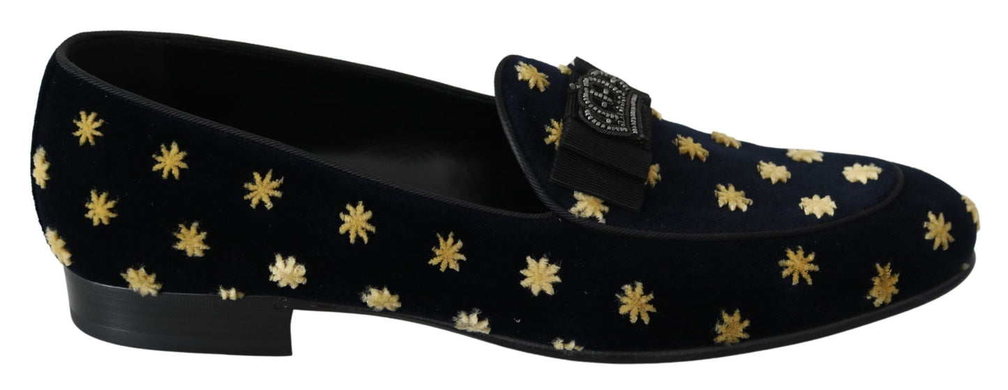 Chaussures mocassins Dolce & Gabbana en velours bleu avec couronne