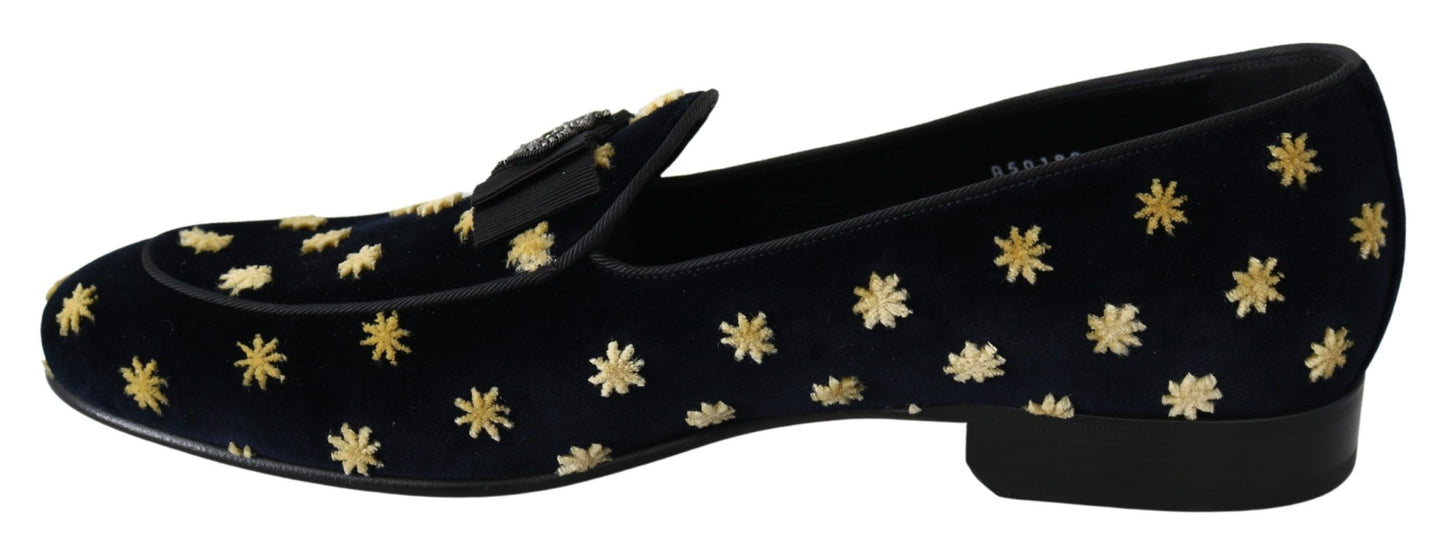 Chaussures mocassins Dolce & Gabbana en velours bleu avec couronne