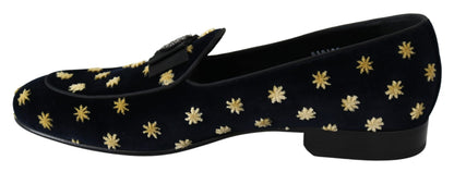 Chaussures mocassins Dolce & Gabbana en velours bleu avec couronne