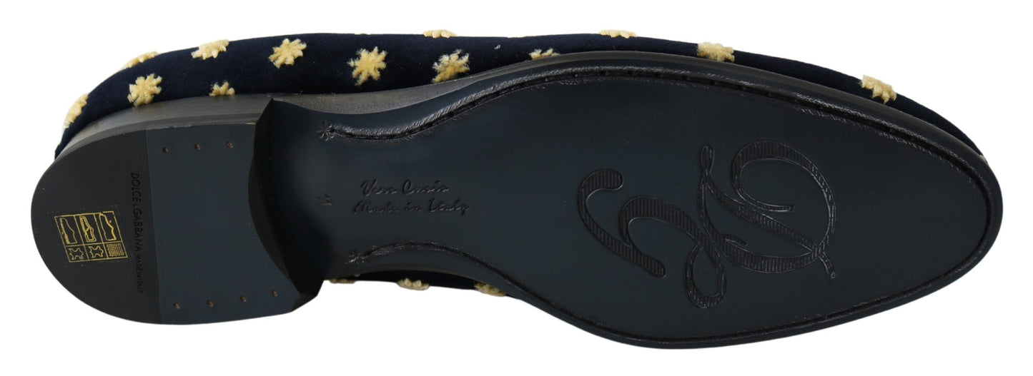 Chaussures mocassins Dolce & Gabbana en velours bleu avec couronne