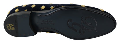 Chaussures mocassins Dolce & Gabbana en velours bleu avec couronne