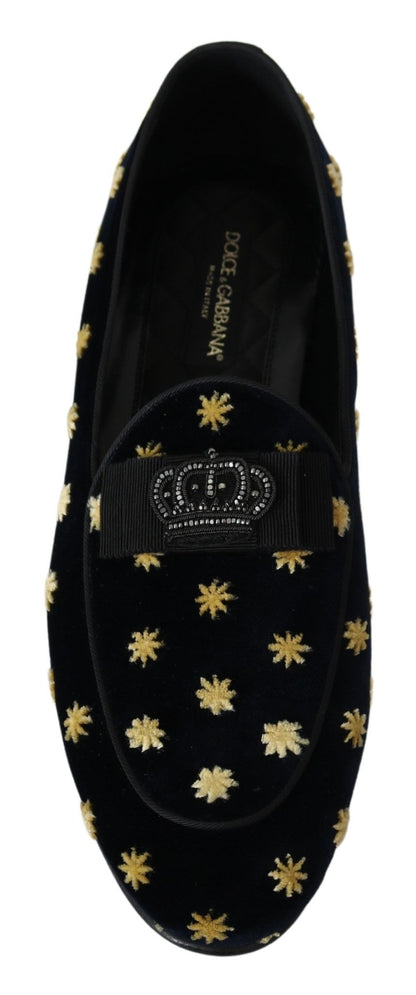 Chaussures mocassins Dolce & Gabbana en velours bleu avec couronne