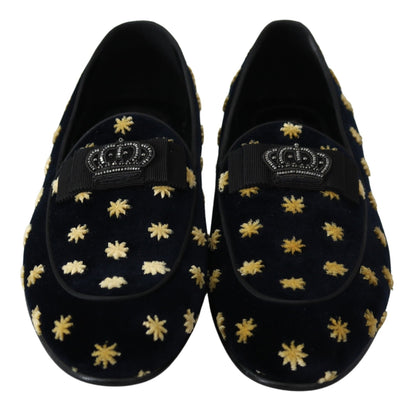 Chaussures mocassins Dolce & Gabbana en velours bleu avec couronne