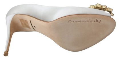 Chaussures à talons ouverts en satin avec cristaux blancs Dolce & Gabbana