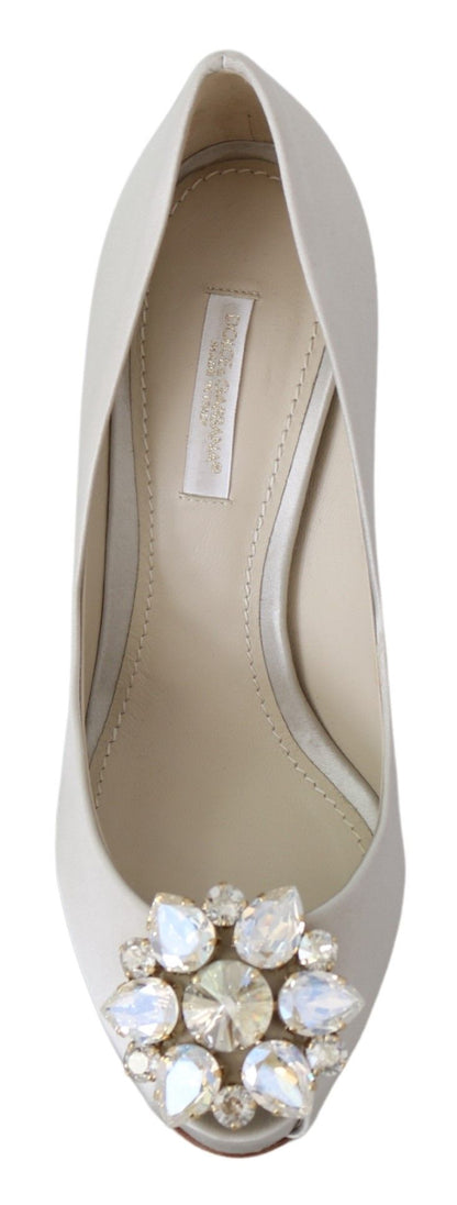 Chaussures à talons ouverts en satin avec cristaux blancs Dolce & Gabbana