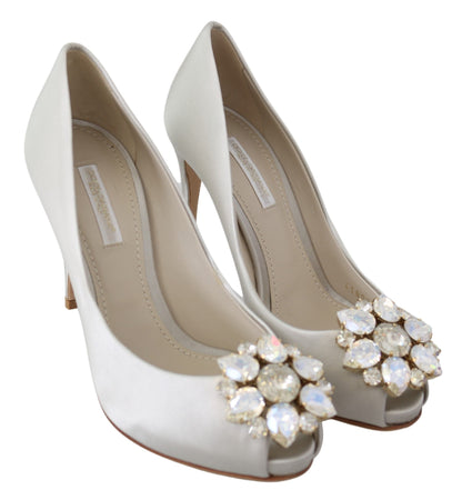 Chaussures à talons ouverts en satin avec cristaux blancs Dolce & Gabbana