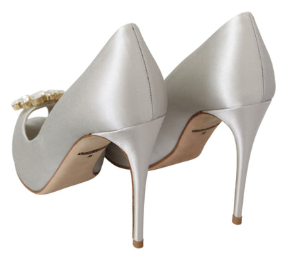 Chaussures à talons ouverts en satin avec cristaux blancs Dolce & Gabbana