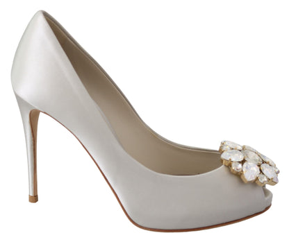 Chaussures à talons ouverts en satin avec cristaux blancs Dolce & Gabbana