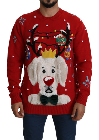 Pull en cachemire rouge Noël pour chien Dolce & Gabbana