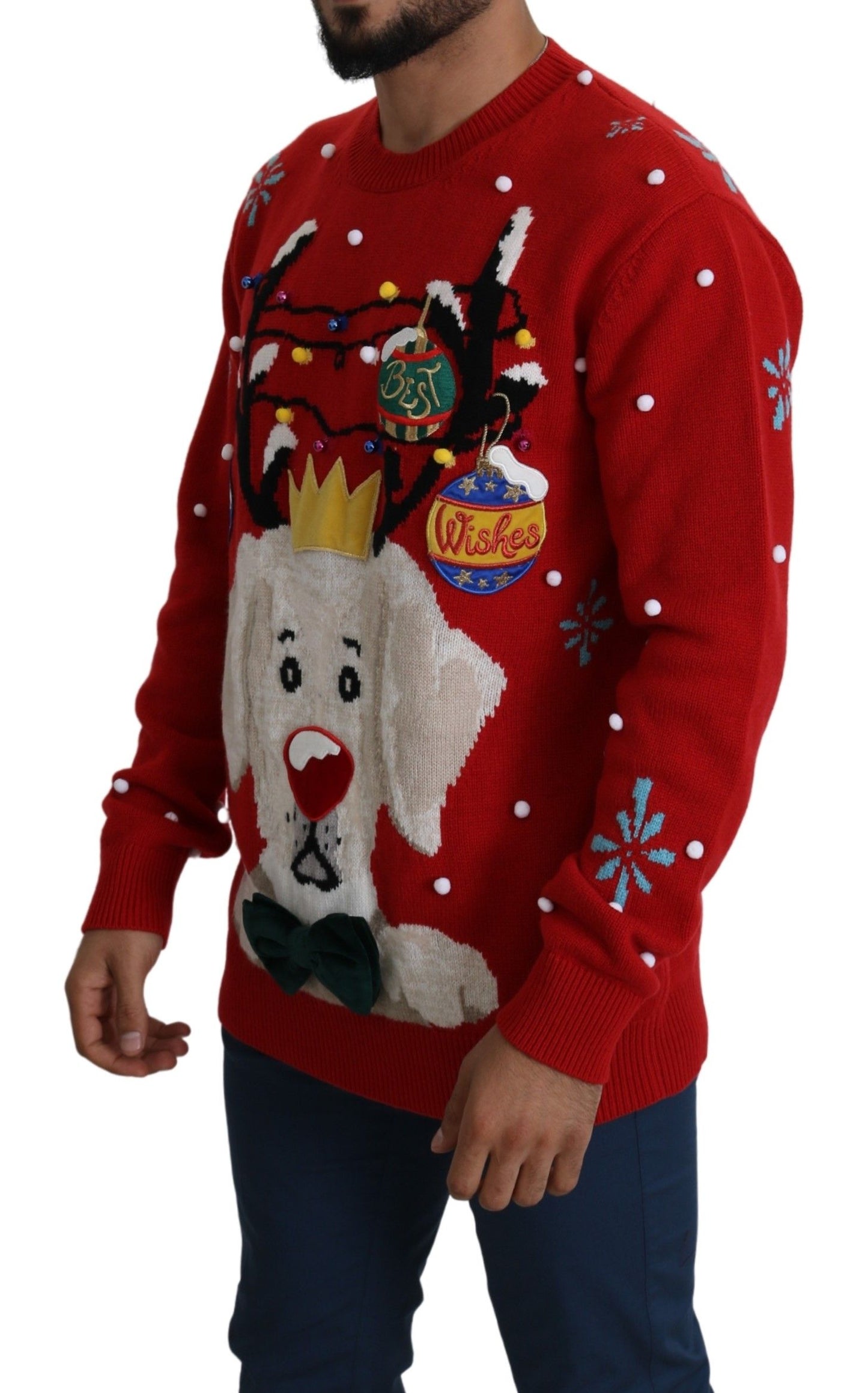 Pull en cachemire rouge Noël pour chien Dolce & Gabbana
