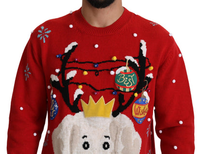 Pull en cachemire rouge Noël pour chien Dolce & Gabbana