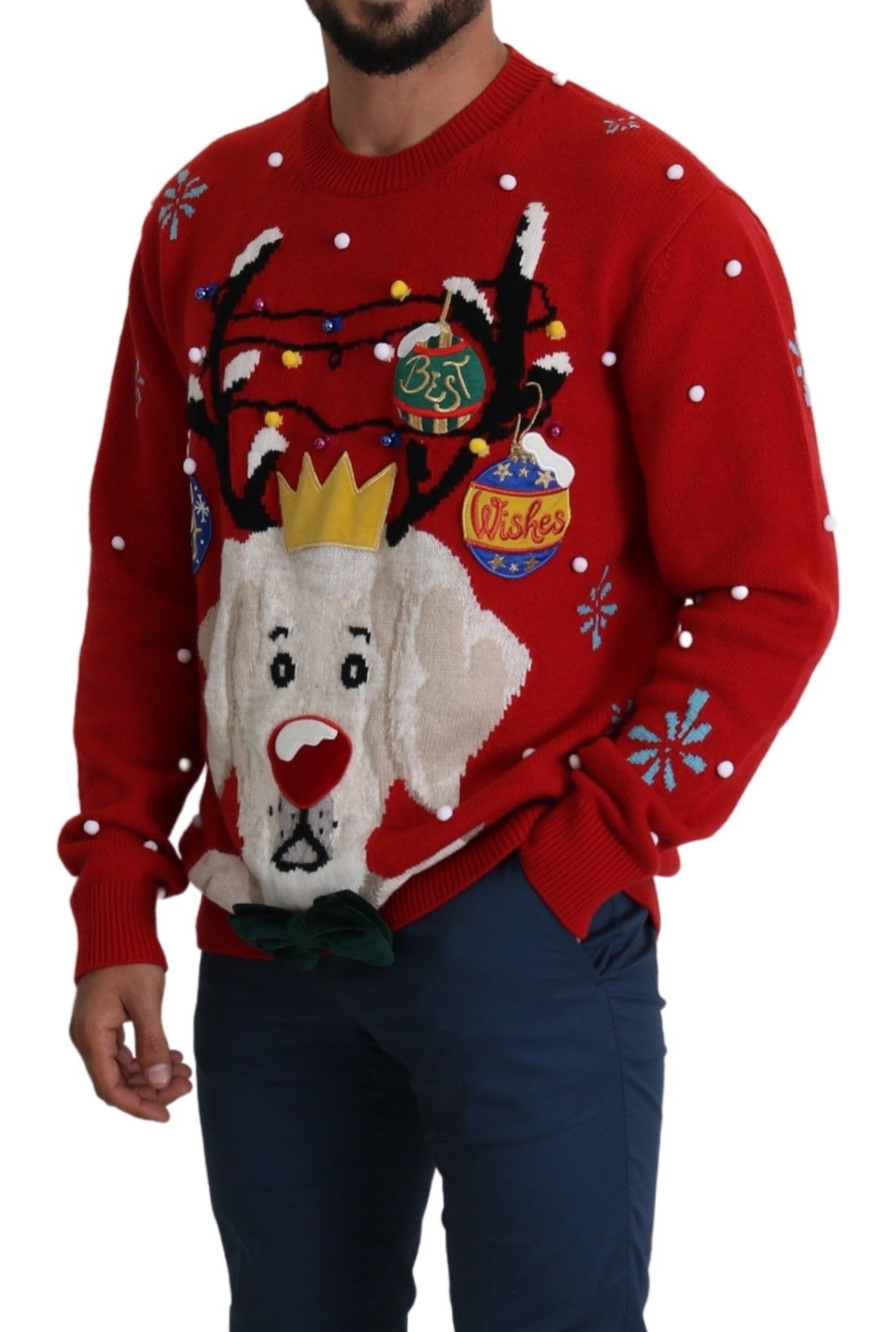 Pull en cachemire rouge Noël pour chien Dolce & Gabbana