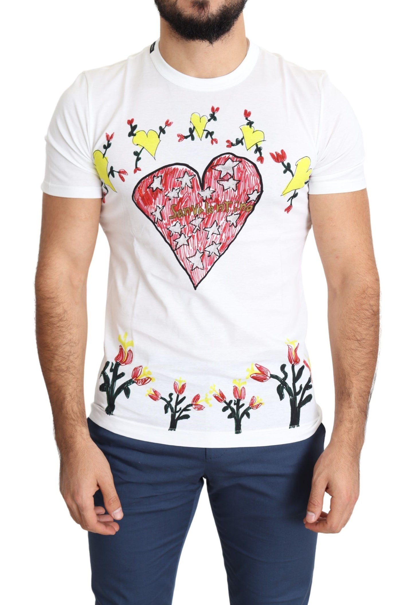 T-shirt Dolce & Gabbana en coton blanc imprimé Saint Valentin pour homme