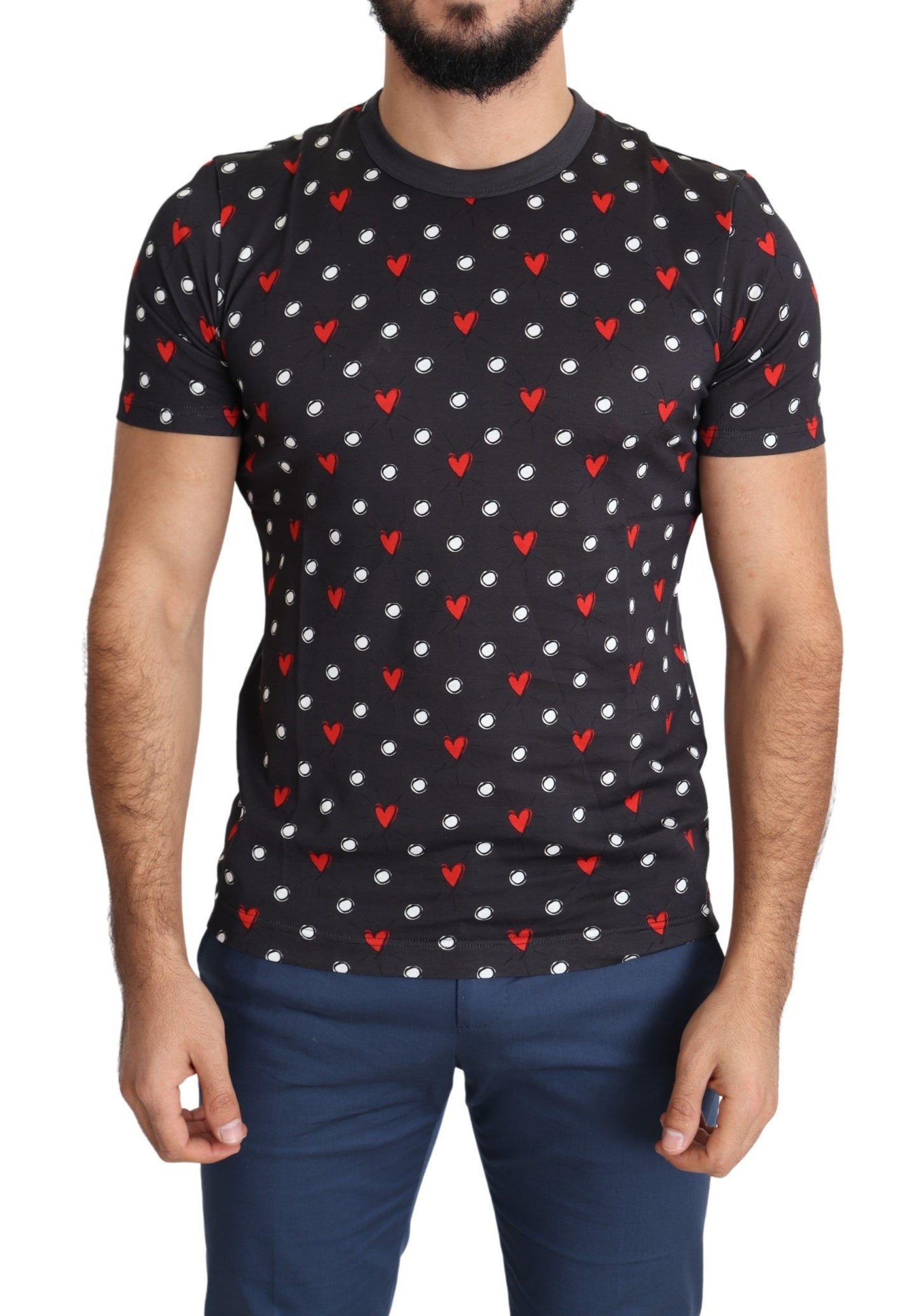 T-shirt homme en coton imprimé cœurs gris foncé Dolce & Gabbana