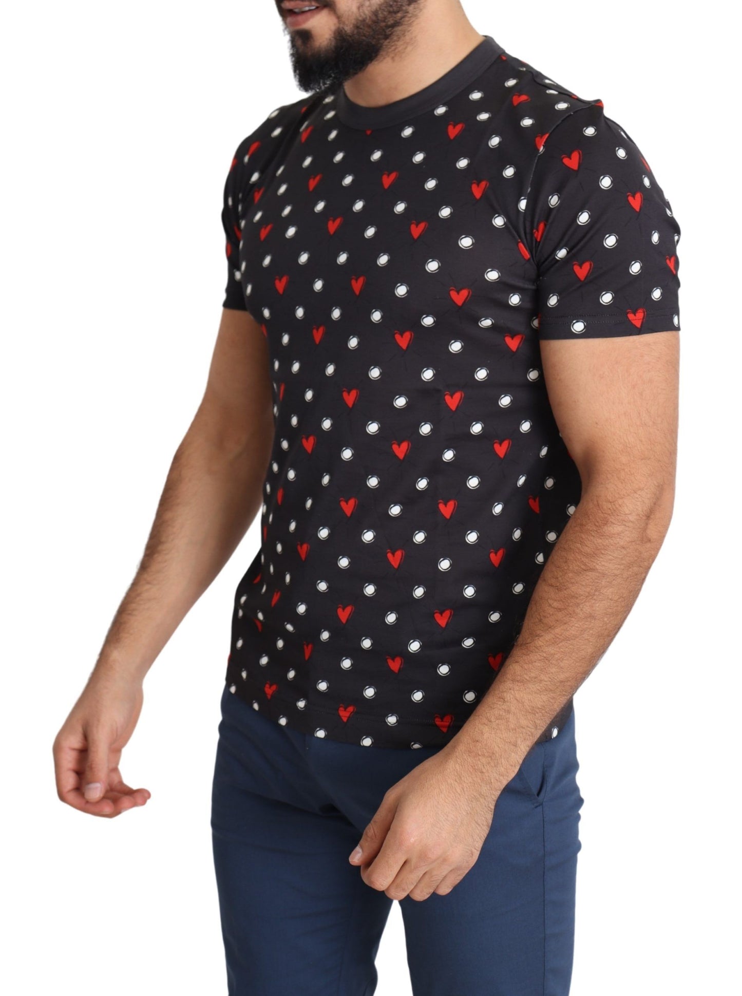 T-shirt homme en coton imprimé cœurs gris foncé Dolce & Gabbana
