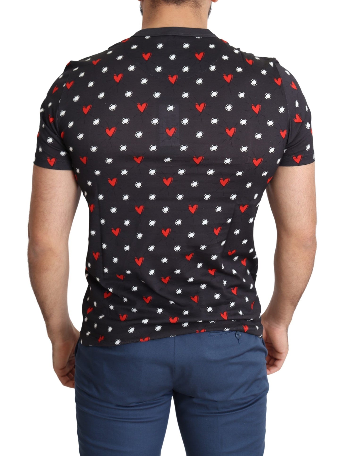 T-shirt homme en coton imprimé cœurs gris foncé Dolce & Gabbana