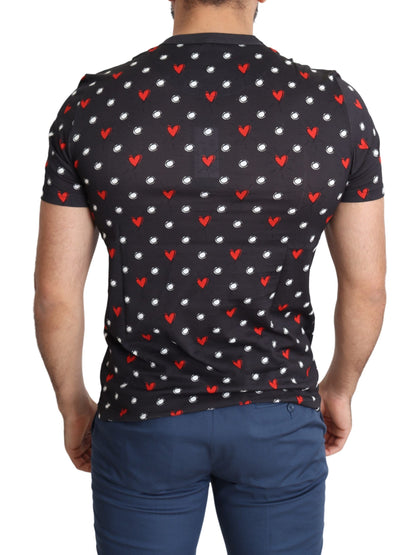 T-shirt homme en coton imprimé cœurs gris foncé Dolce & Gabbana
