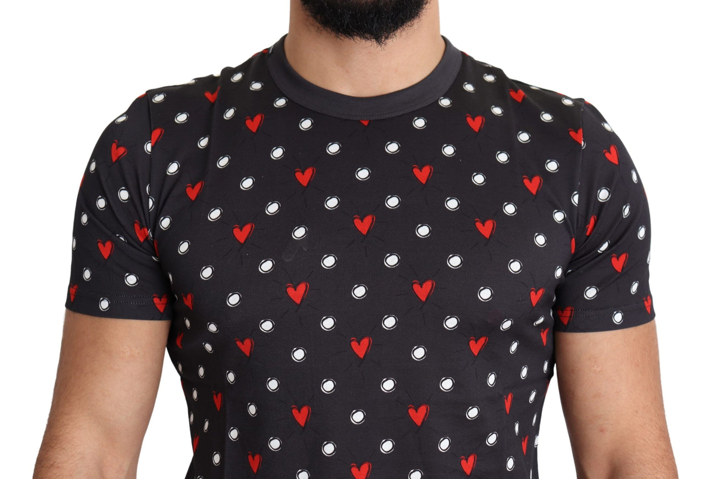 T-shirt homme en coton imprimé cœurs gris foncé Dolce & Gabbana