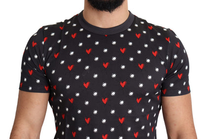 T-shirt homme en coton imprimé cœurs gris foncé Dolce & Gabbana