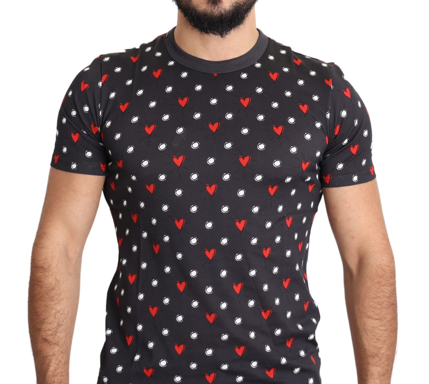 T-shirt homme en coton imprimé cœurs gris foncé Dolce & Gabbana