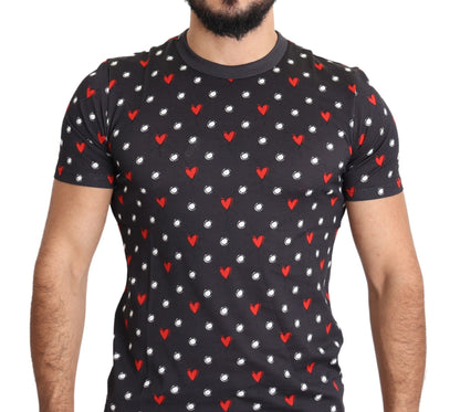 T-shirt homme en coton imprimé cœurs gris foncé Dolce & Gabbana