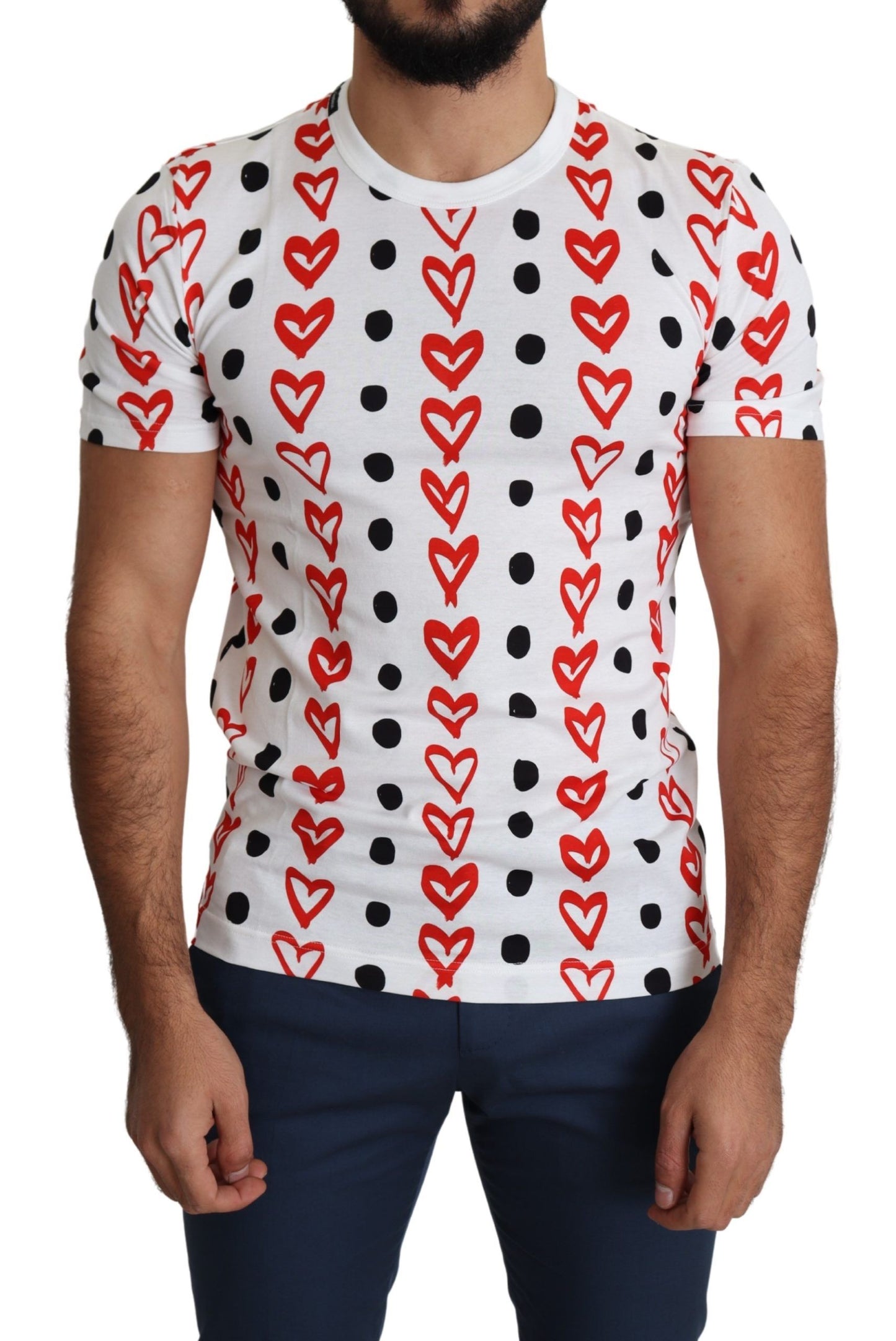 T-shirt homme en coton imprimé cœurs blancs Dolce & Gabbana