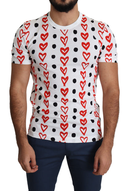 T-shirt homme en coton imprimé cœurs blancs Dolce & Gabbana