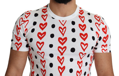 T-shirt homme en coton imprimé cœurs blancs Dolce & Gabbana