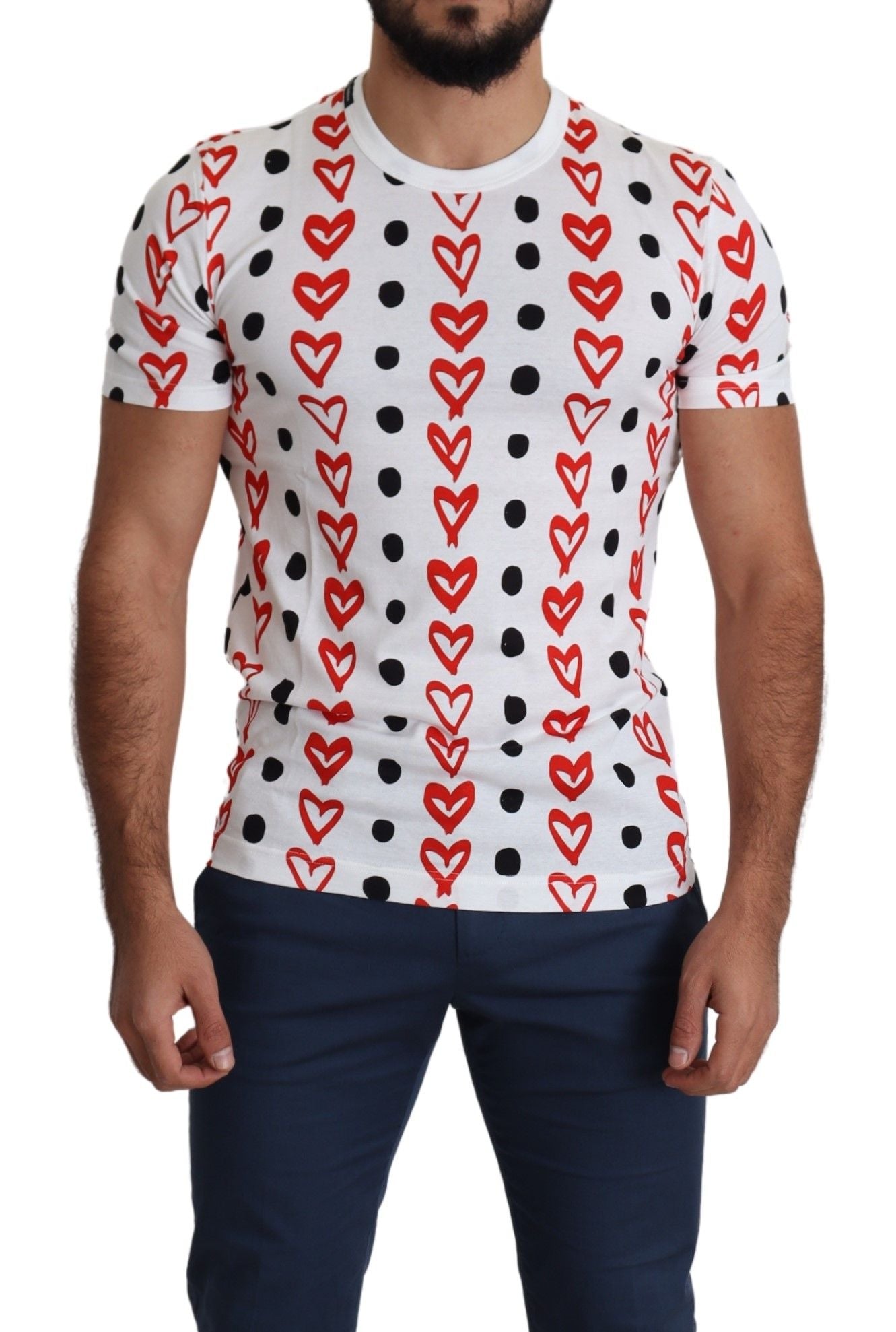 T-shirt homme en coton imprimé cœurs blancs Dolce & Gabbana