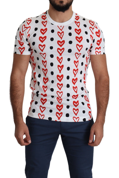 T-shirt homme en coton imprimé cœurs blancs Dolce & Gabbana