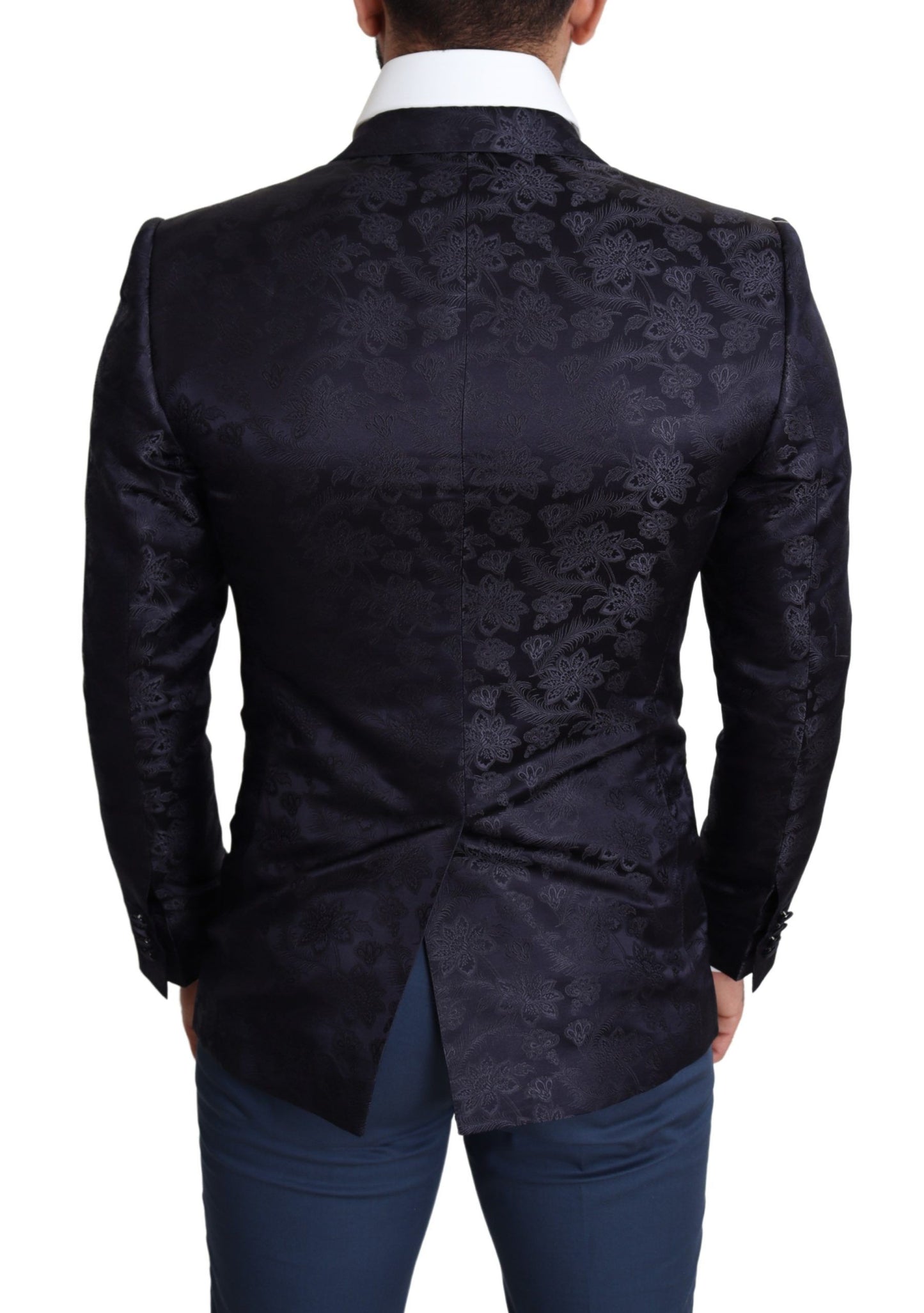 Manteau en soie jacquard floral bleu Dolce & Gabbana Blazer MARTINI