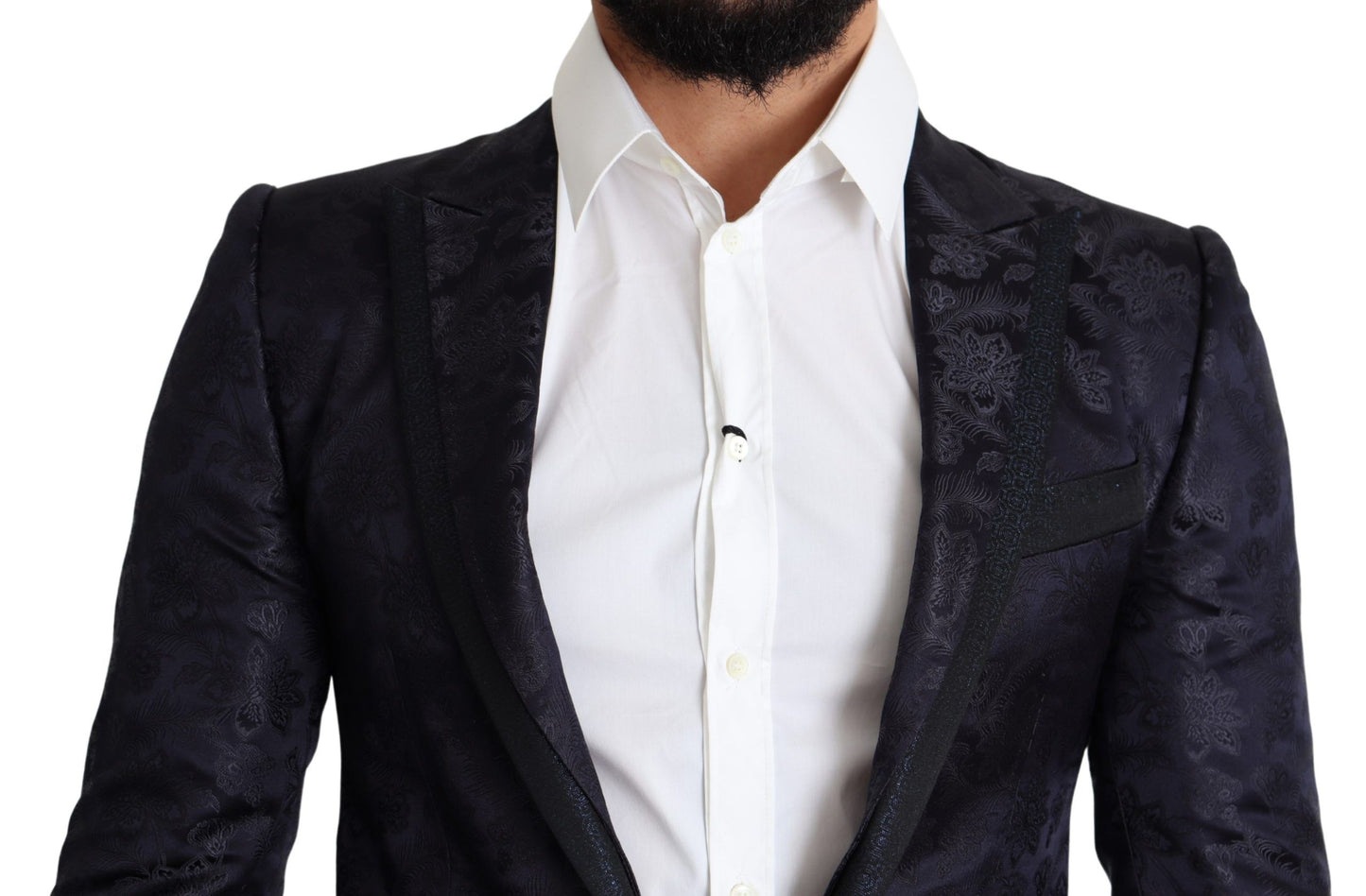 Manteau en soie jacquard floral bleu Dolce & Gabbana Blazer MARTINI