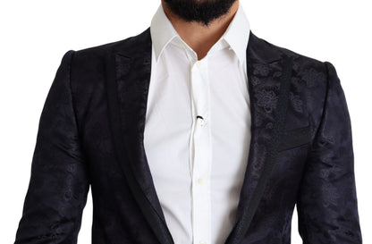 Manteau en soie jacquard floral bleu Dolce & Gabbana Blazer MARTINI