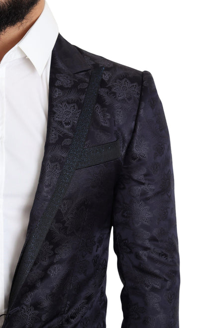Manteau en soie jacquard floral bleu Dolce & Gabbana Blazer MARTINI