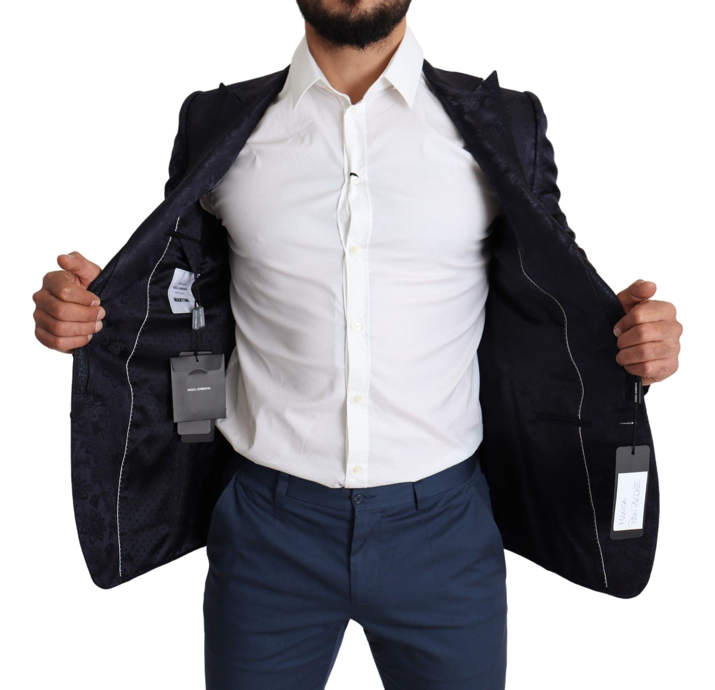 Manteau en soie jacquard floral bleu Dolce & Gabbana Blazer MARTINI