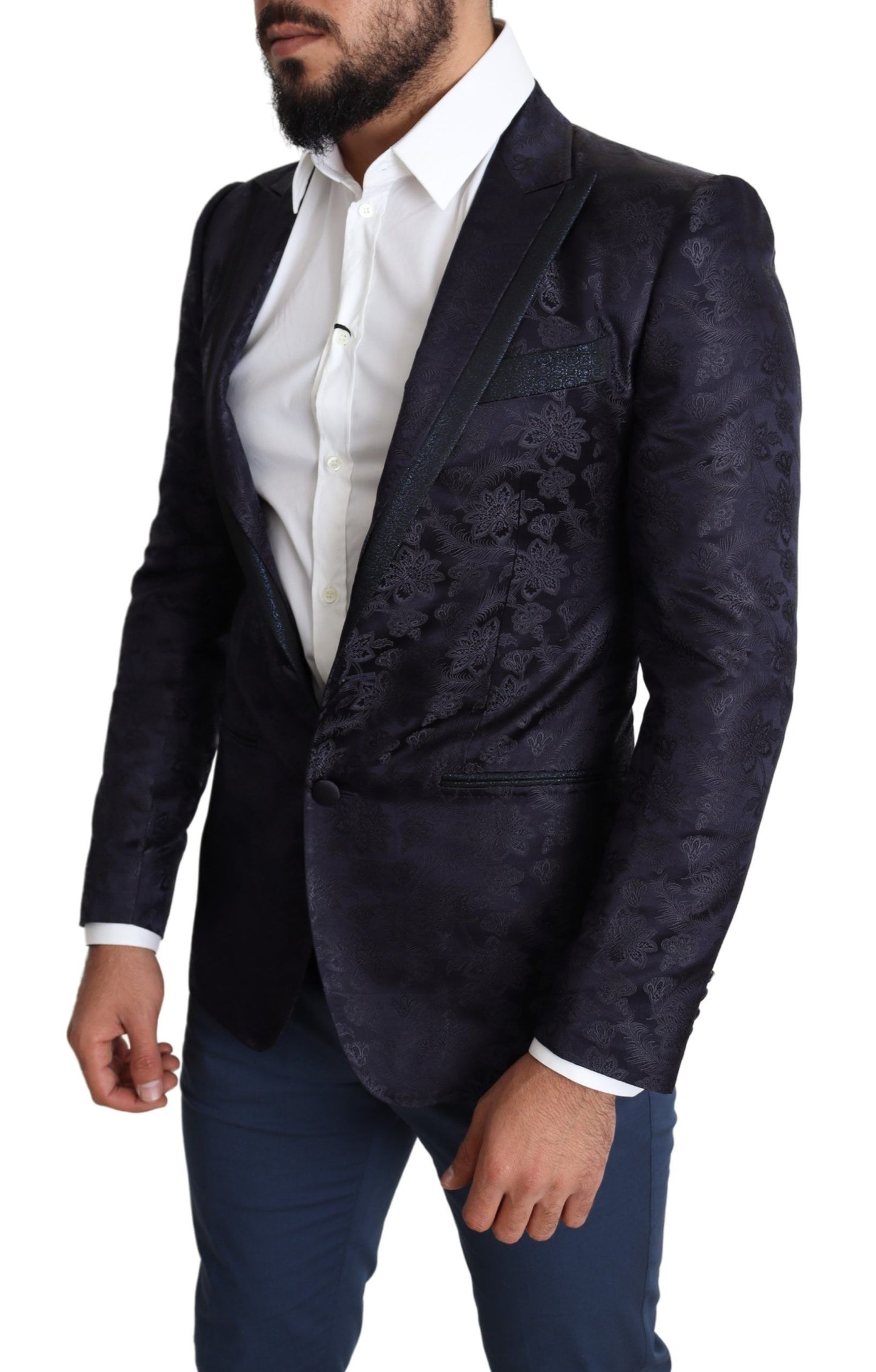 Manteau en soie jacquard floral bleu Dolce & Gabbana Blazer MARTINI