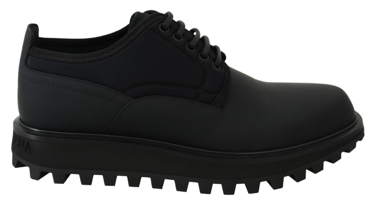 Chaussures derby Vulcano en veau caoutchouté noir à semelle épaisse Dolce & Gabbana
