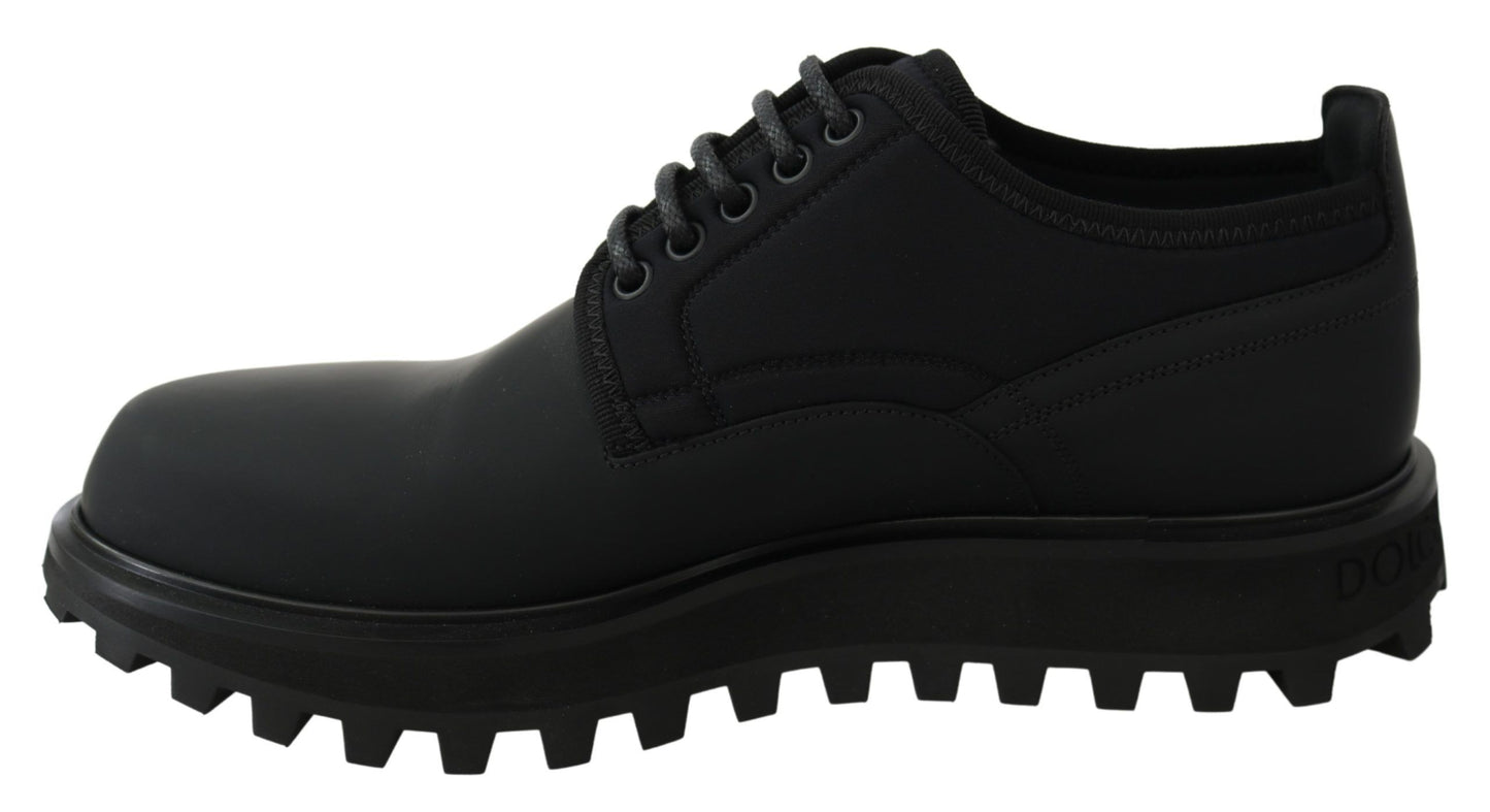 Chaussures derby Vulcano en veau caoutchouté noir à semelle épaisse Dolce & Gabbana