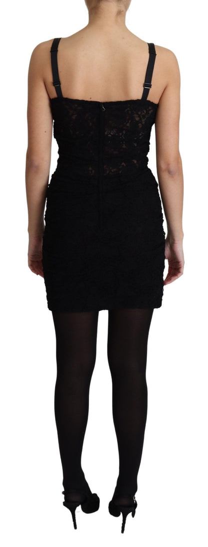Mini-robe bustier corset lacée fleurie Dolce & Gabbana noire