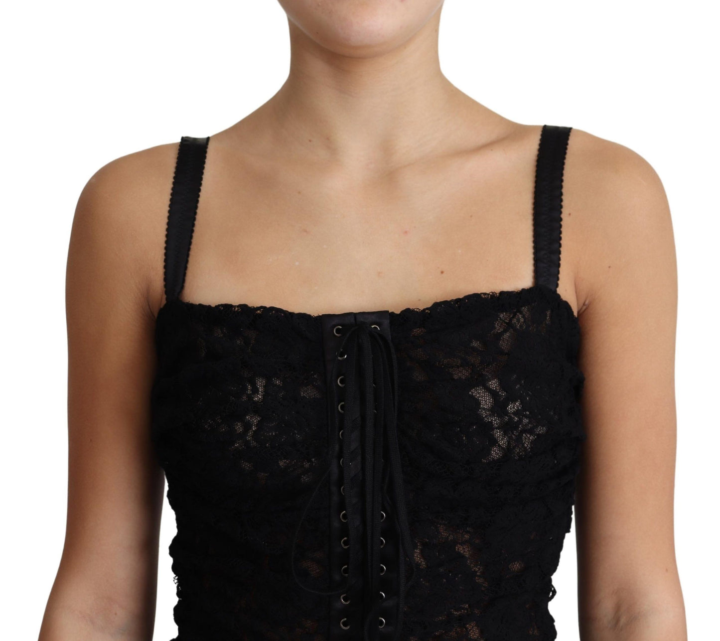 Mini-robe bustier corset lacée fleurie Dolce & Gabbana noire