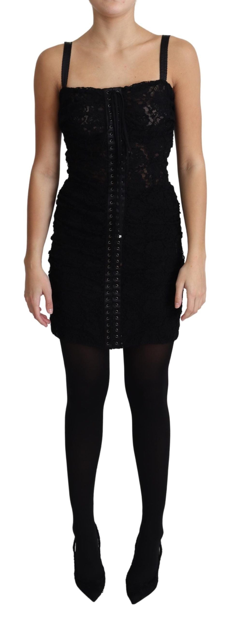 Mini-robe bustier corset lacée fleurie Dolce & Gabbana noire
