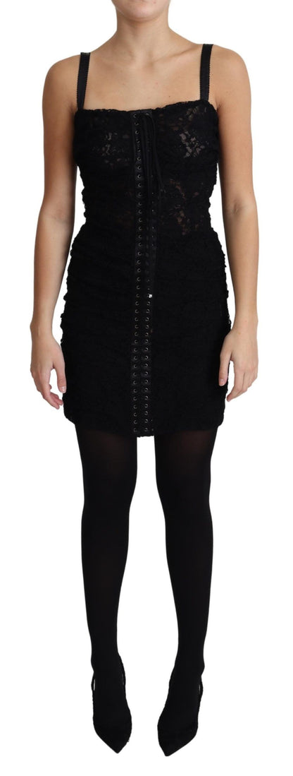 Mini-robe bustier corset lacée fleurie Dolce & Gabbana noire