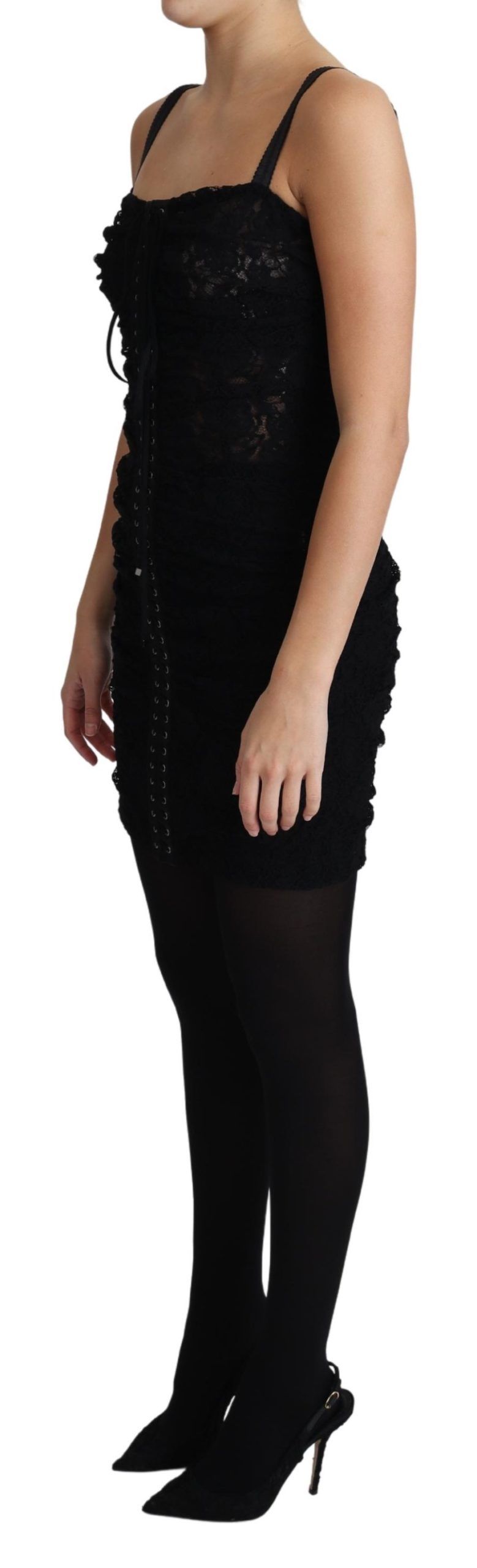 Mini-robe bustier corset lacée fleurie Dolce & Gabbana noire