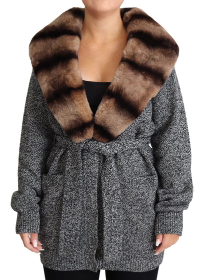 Dolce & Gabbana Cardigan gris Manteau en fourrure Veste en cachemire