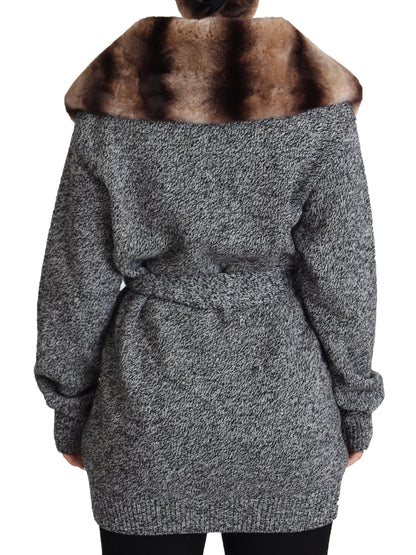 Dolce & Gabbana Cardigan gris Manteau en fourrure Veste en cachemire