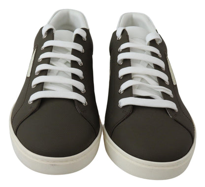 Chaussures sneakers basses en cuir blanc et vert Dolce & Gabbana