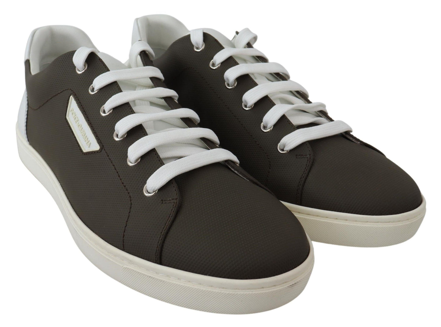 Chaussures sneakers basses en cuir blanc et vert Dolce & Gabbana