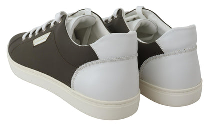 Chaussures sneakers basses en cuir blanc et vert Dolce & Gabbana